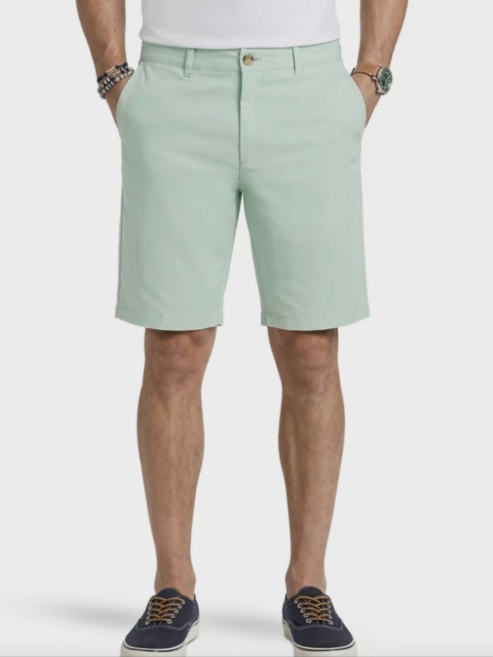 Izod saltwater men's pale green teal aqua blue chino flat front shorts size 36